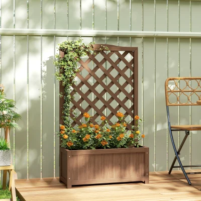 Outsunny Jardinière Bois Massif avec Treillis 70x28x117cm Café