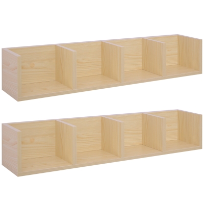 HOMCOM Wall-Mounted Media Storage Rack Wooden Natural