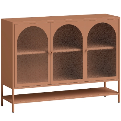 HOMCOM Buffet Salon Vert Clair 3 Portes Vitrées 140x40x105cm