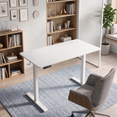 HOMCOM Bureau Électrique 120x60cm Blanc Mémoire 3 Hauteurs Sécurité