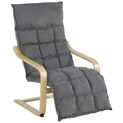 HOMCOM Butaca de Salón Tapizada en Lino con Reposapiés con Balanceo Suave Respaldo Alto Asiento Amplio Gris