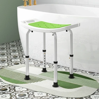 Scaun pentru duș din aluminiu și plastic, reglabil pe 6 înălțimi, verde