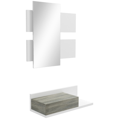 HOMCOM Juego de Muebles de Entrada Recibidor Colgante con Espejo y Cajón 75x3,5x75 cm y 75x30,5x20 cm Blanco y Gris