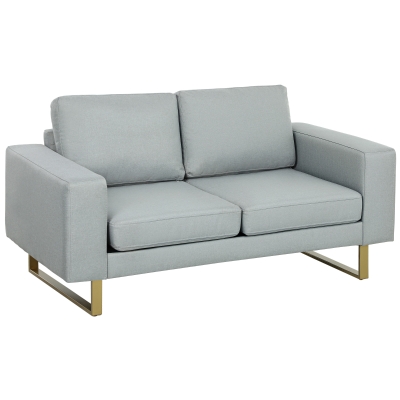 HOMCOM 2-Sitzer-Sofa, Couch mit Vollholzrahmen, Metallbeine, schlichtes Design, Hellgrau