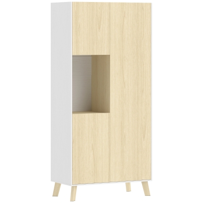 HOMCOM 170 cm Küchenschrank, Moderner Schrank mit offenem Fach, verstellbaren Regalen, Naturholz-Optik