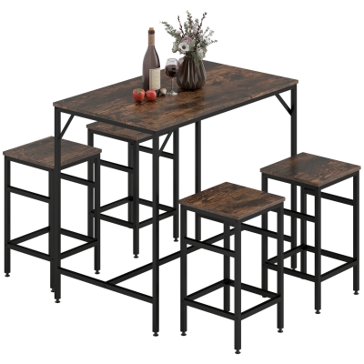 HOMCOM Industrial Bar Table Set with 4 Stools