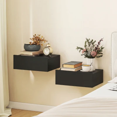 HOMCOM Set 2 Comodini Sospesi con Cassetto, Nero