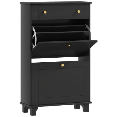HOMCOM Meuble Chaussures Noir 60x23,5x98,5cm avec Tiroirs