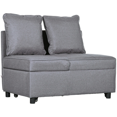 HOMCOM Fotoliu Pat 3 în 1 cu Spătar Reglabil, din Material Textil cu Efect de In și Lemn, 98x71x67 cm, Gri Închis
