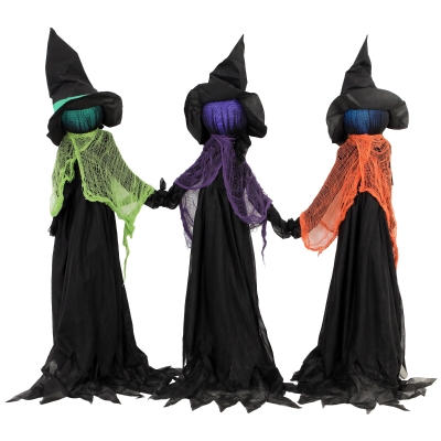 HOMCOM Halloween Witches Decor Light-Up Heads 120cm