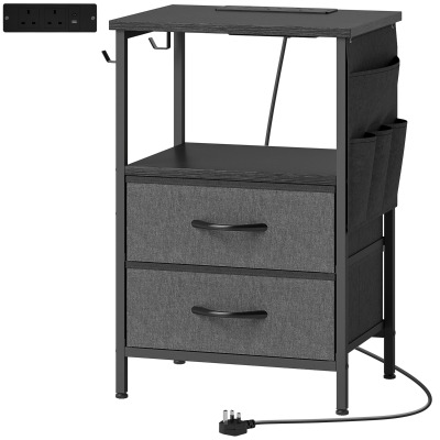 HOMCOM Bedside Table with Charging Station Black