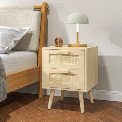 HOMCOM Comodino per Camera da Letto Stile Boho con 2 Cassetti