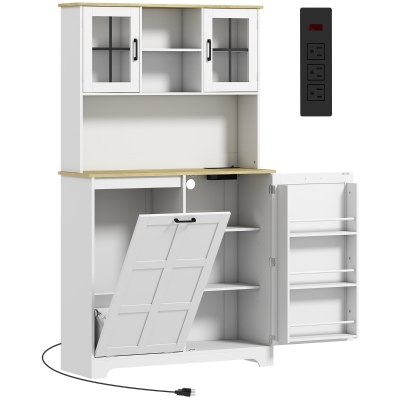 HOMCOM Tall Kitchen Cabinet Bin Storage 3 Shelves Acrylic White