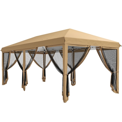 Outsunny Carpa Plegable 6x3 m Cenador de Jardín con 6 Mosquiteras Bolsa de Transporte y Marco de Acero para Camping Fiestas Beige