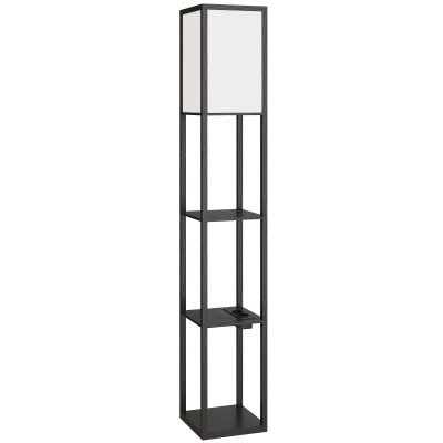 HOMCOM Lampă de Podea cu Rafturi, Lumină Ajustabilă, Comutator cu Pedală și Porturi USB, Negru