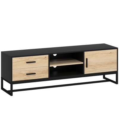HOMCOM TV-Schrank mit Tür, 2 Schubladen, offene Fächer, verstellbares Regal, Schwarz