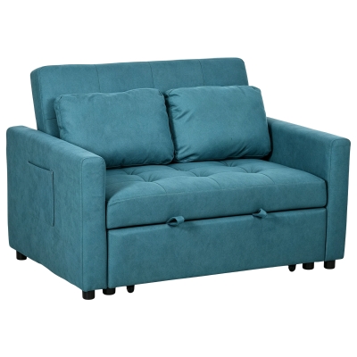 HOMCOM Loveseat Sofa Bed Blue with Cushions & Side Pockets