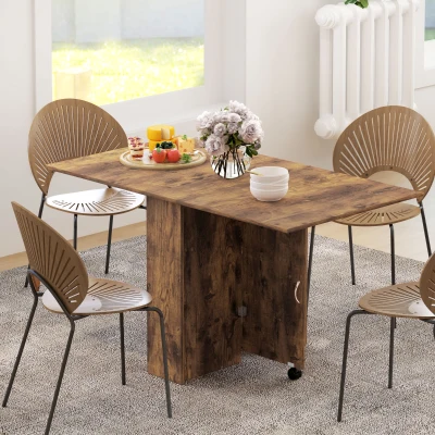 HOMCOM Folding Dining Table 2-Tier Shelves Rustic Brown 80-140cm