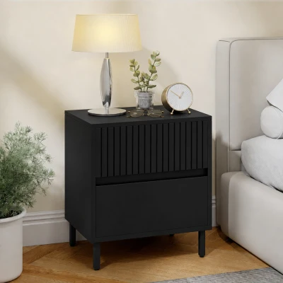 HOMCOM Bedside Cabinet 2 Drawers Steel Legs Black