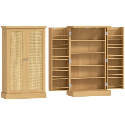 HOMCOM 104 cm Rattan-Küchenschrank mit 5-stufigem Regal, 12 Gewürzfächern und verstellbaren Böden, Natur
