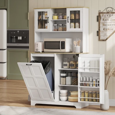 HOMCOM Tall Kitchen Cabinet Bin Storage 3 Shelves Acrylic White