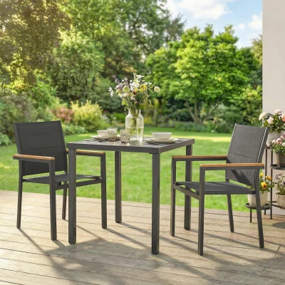 Outsunny Set 2 Chaises Empilables Jardin Rembourrées Gris Foncé