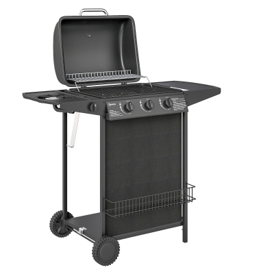 Outsunny Barbecue Gaz 3+1 Brûleurs Acier Noir Jardin 108x54x97 cm