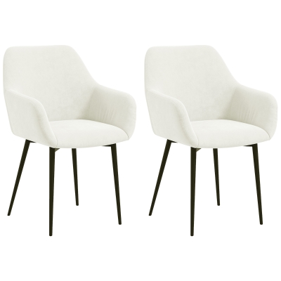 HOMCOM Set 2 Sedie da Pranzo Stile Nordico con Braccioli Crema