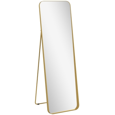 HOMCOM Ganzkörperspiegel, freistehend, neigbar, Metallrahmen, MDF, 160 x 50 cm, Goldfarben