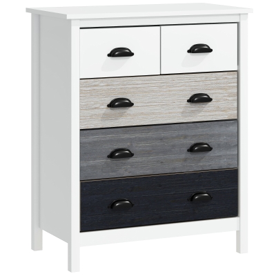 HOMCOM Sideboard, Kommode, 5 Schubladen, lackierte Oberfläche, MDF & Kiefernholz, 70 x 38 x 85 cm, Weiß
