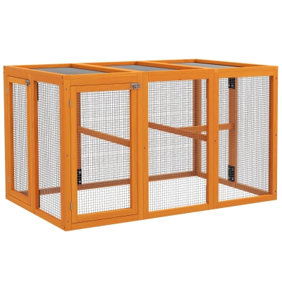 PawHut Galinheiro para 1-3 galinhas, estrutura de madeira, tela de arame de aço, design expansível, poleiros de madeira, Laranja
