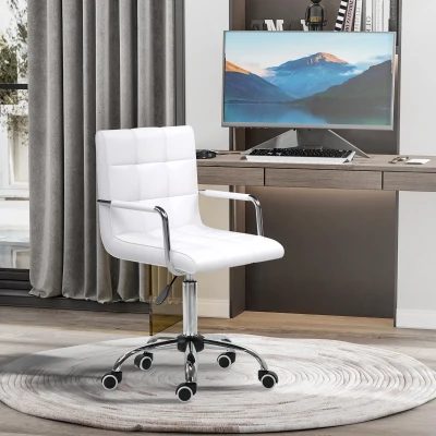 Vinsetto PU Leather Office Chair, Mid Back Swivel Computer Chair with Arm, Wheels, Adjustable Height, White