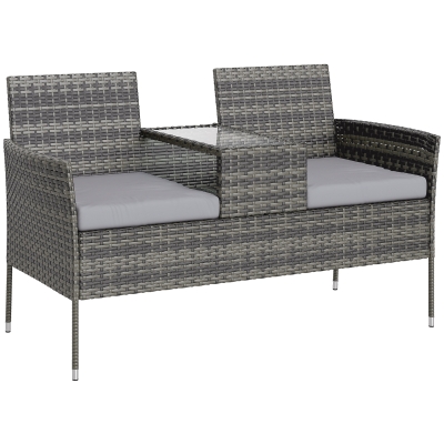 Outsunny Panchina per Esterni 2 Posti con Tavolino Grigio