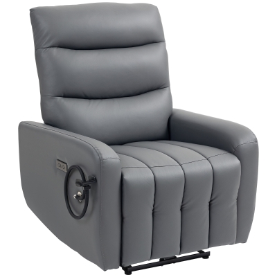 HOMCOM Electric Recliner PU Leather Chair with USB Grey