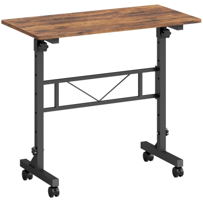 HOMCOM Overbed Table Adjustable Sofa Side Table Wheels 80x40cm Black