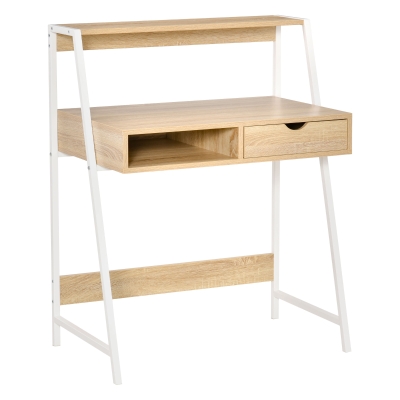 HOMCOM Schreibtisch Bücherregal Computertisch Bürotisch mit Schublade und Regal großer Stauraum E1-Spanplatte Metallrahmen Natur 80 x 50 x 100 cm