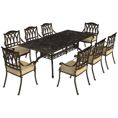 Garden Dining Set 220L x 106W x 72Hcm Bronze Tone