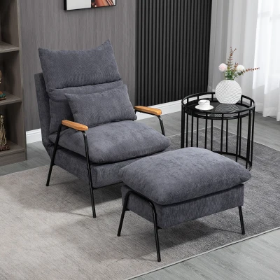 HOMCOM Sillón de Relax con Reposapiés Sillón Reclinable con Respaldo Ajustable Tapizado en Pana 68x91,5x88 cm Gris
