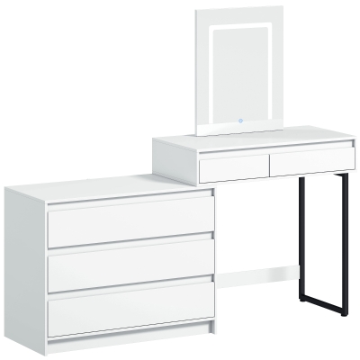 HOMCOM Vanity Dressing Table LED Mirror 5 Drawers White