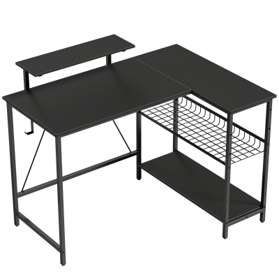 HOMCOM Bureau Gaming d'Angle Réversible Noir 114,5x82x91,5cm