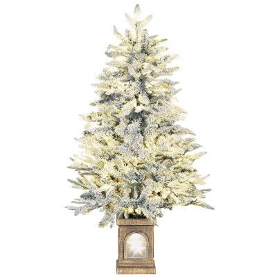 HOMCOM Künstlicher Weihnachtsbaum, schneebedeckter Look, 100 LEDs, 8 Modi, Kunststoff