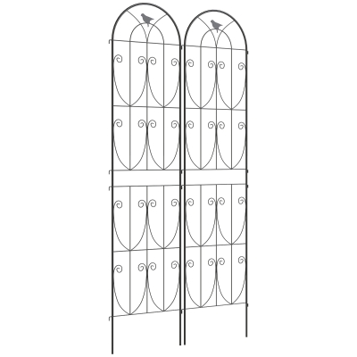 Outsunny Treillis Métal Noir 50x220cm Lot de 2 Plantes Grimpantes