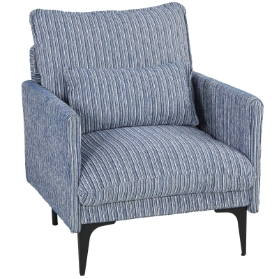 HOMCOM Poltrona Salotto in Tessuto Effetto Lino con Cuscino, Blu