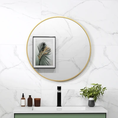 HOMCOM Specchio Rotondo a Parete da Bagno Moderno Ø70x2.5 cm Oro