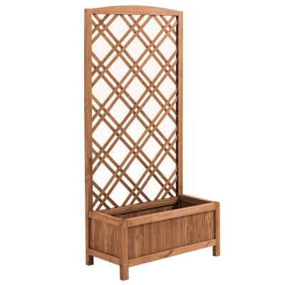 Outsunny  Hochbeet Blumenständer Garten Pflanzkasten mit Rankgitter Holz Rankkasten Gelb 60 x 30 x 122,5 cm