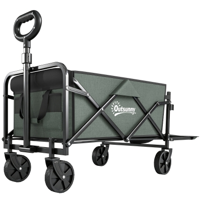 Outsunny Gartenwagen 90 kg belastbar, klappbar Transportwagen mit herausnehmbare Plane, Griff, Rädern 72 Liter Grün