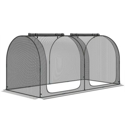 Outsunny 2,49 x 1,2 m Gartennetz, Pflanzenschutzzelt mit Tür, Winddichtes Schädlingsschutznetz mit Stahlrahmen, Schwarz
