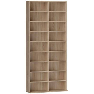 HOMCOM 9-stufiges DVD-Regal mit 18 Fächern und 14 verstellbaren Einlegeböden, Platz für 640 CDs, 360 DVDs oder 430 Blu-rays, Naturholz