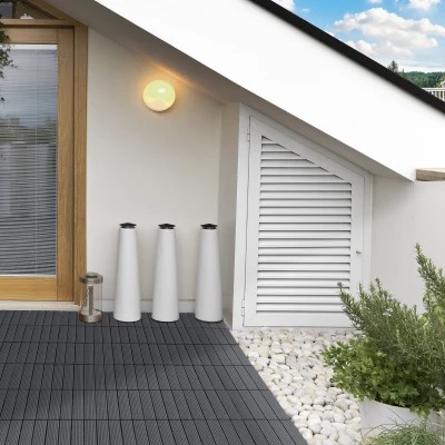 Outsunny Set 11 Piastrelle per Esterni ad Incastro Grigio