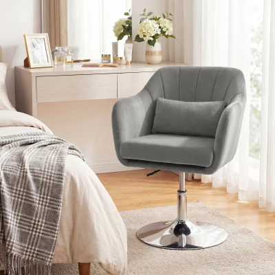 HOMCOM Velvet Swivel Tub Chair Steel Frame Cushion Grey